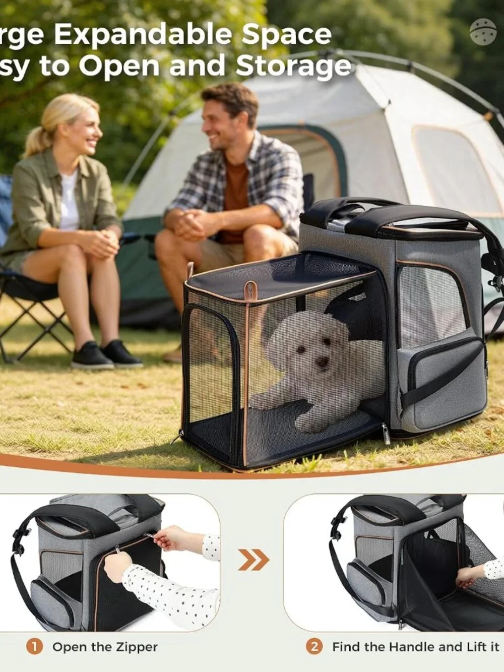 Lekereise Expandable Pet Carrier Backpack – Grey (Large, Fits 20–25 lbs)